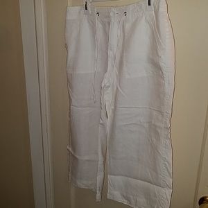 Bass white linen wide leg Capri drawstring 6